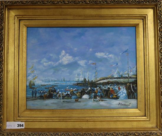 P. Laurent, oil on board, coastal scene, signed, 30 x 40cm